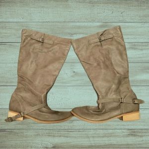 Torrid Green Leather Boots with Ankle Buckle and Zipper Wide Calf